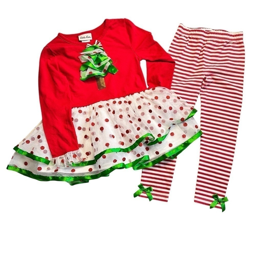 Little Lass Red & White Tulle Dress with Leggings Girls Size 5